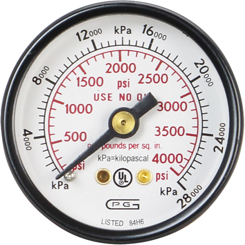 Manom&egrave;tres,  1-1/2", 0 - 4000 psi, Fixation arri&egrave;re, Analogique Sécurité Médic