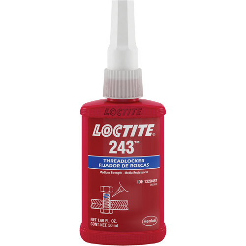 Compos&eacute; de blocage 243 tol&eacute;rant &agrave; l'huile, Bleu, Moyen, 50 ml, Bouteille Sécurité Médic