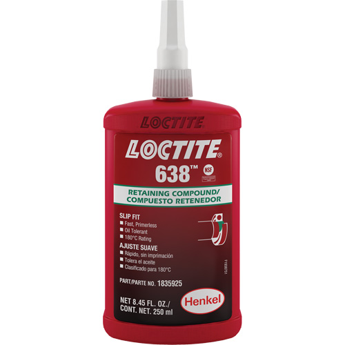 Compos&eacute; de retenue Loctite 638, 250 ml, Bouteille, Vert Sécurité Médic