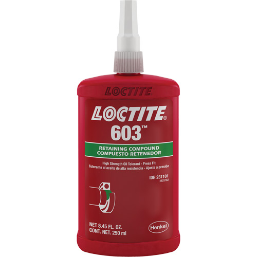 Compos&eacute; de retenue Loctite 603, 250 ml, Bouteille, Vert Sécurité Médic