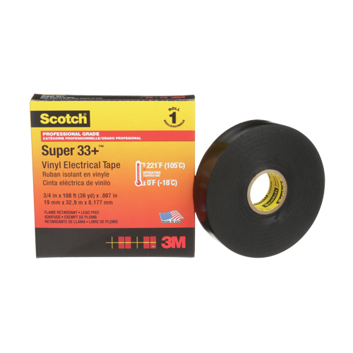 Ruban isolant en vinyle Super 33+ Scotch, 19 mm (3/4") x 33 m (108'), Noir, 7 mils Sécurité Médic