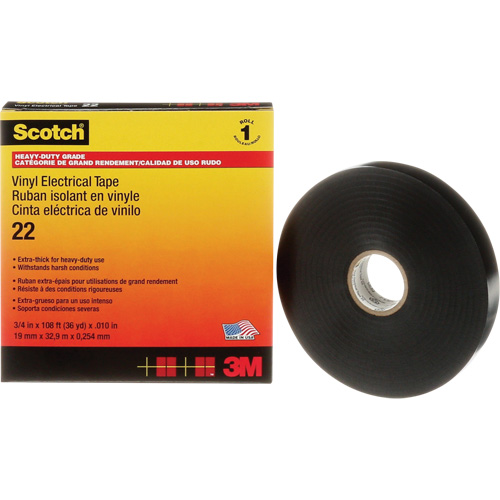 Scotch&reg; Vinyl Electrical Tape, 19 mm (3/4") x 33 m (108'), Black, 10 mils Sécurité Médic