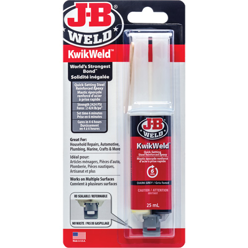Adh&eacute;sif KwikWeld, 25 ml, Seringue, Deux composants, Gris Sécurité Médic