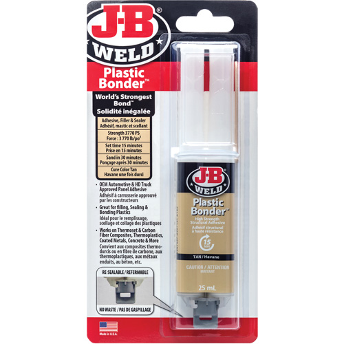 Plastic Bonder Adhesive, 25 ml, Syringe, Two-Part, Tan Sécurité Médic