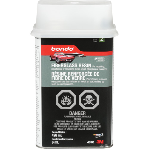 R&eacute;sine de fibre de verre Bondo, Deux composants, 15 oz, Bidon rectangulaire Sécurité Médic