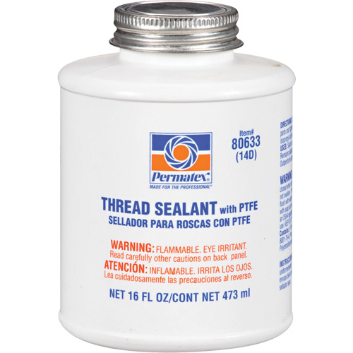 Scellant pour filetage avec PTFE, Canette &agrave; dessus brosse, 473 ml, -54° C - 149° C/-65° F - 300° F Sécurité Médic