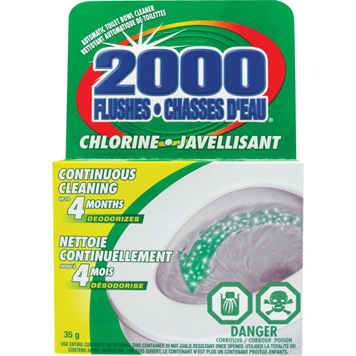 D&eacute;tergent pour cuvette de toilette 2000 Flushes avec agent de blanchiement, 35 g, Tampon Sécurité Médic