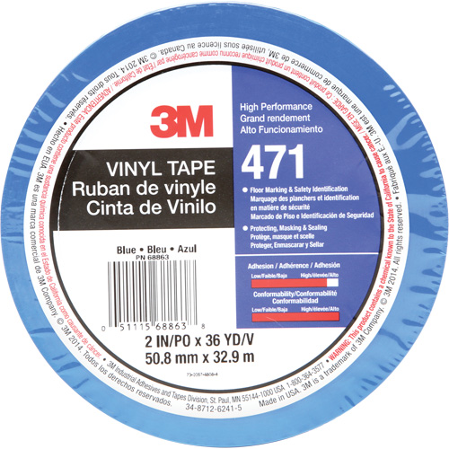 471 Vinyl Tape, 50.8 mm (2") W x 32.9 m (108') L, 5.2 mils, Blue Sécurité Médic