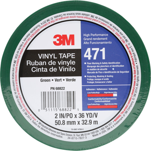 471 Vinyl Tape, 50.8 mm (2") W x 32.9 m (108') L, 5.2 mils, Green Sécurité Médic