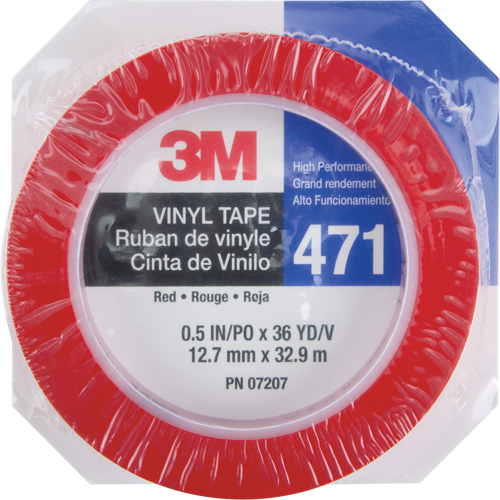 471 Vinyl Tape, 12 mm (1/2") W x 32.9 m (108') L, 5.3 mils, Red Sécurité Médic