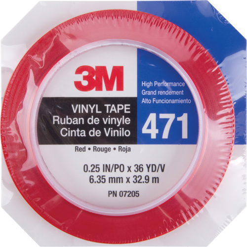 471 Vinyl Tape, 6 mm (1/4") W x 32.9 m (108') L, 5.3 mils, Red Sécurité Médic