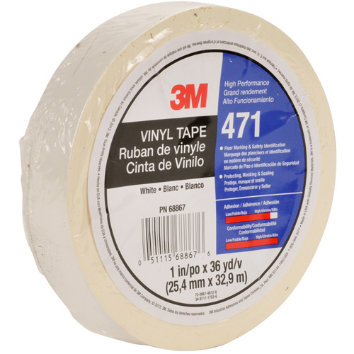 Ruban en vinyle 471, 12 mm (1/2") la x 32,9 m (108') lo, 5,3 mils, Blanc Sécurité Médic