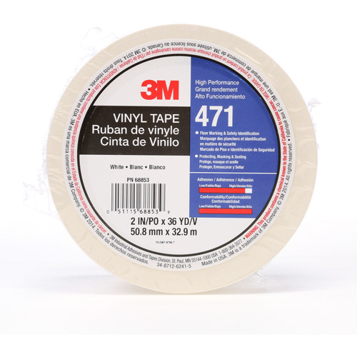 471 Vinyl Tape, 50.8 mm (2") W x 32.9 m (108') L, 5.2 mils, White Sécurité Médic