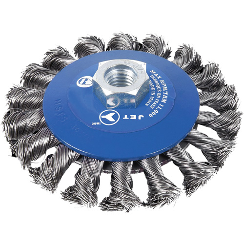 Knot Twisted Conical Bevel Brush, 5" Dia., 0.02" Fill, 5/8"-11NC Arbor Sécurité Médic