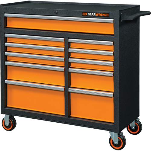 GSX Series Rolling Tool Cabinet, 11 Drawers, 41" W x 18-1/5" D x 41-1/2" H, Black/Orange Sécurité Médic