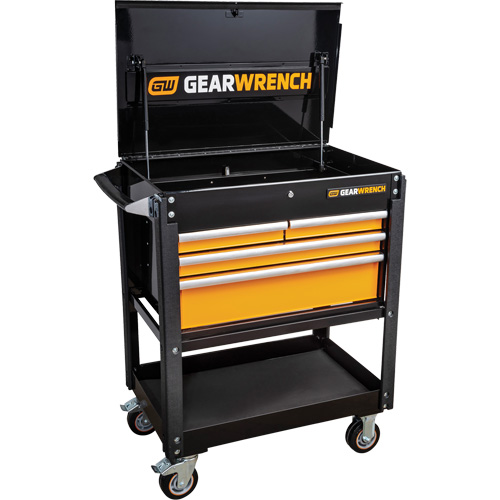 Utility Cart, 4 Drawers, 33" L x 21" W x 42" H, Black/Orange Sécurité Médic
