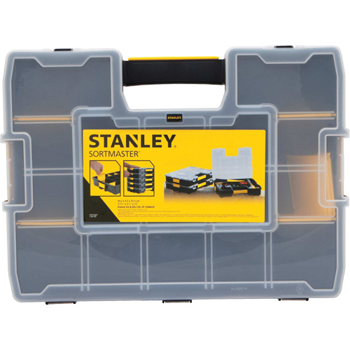 SortMaster&reg; Stackable Small Parts Organizer, 17-3/8" W x 13" D x 3-1/2" H, Black Sécurité Médic
