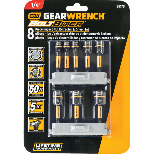 Bolt Biter Nut Extractor & Driver Set, 8 Pcs., Non Magnetic, Metric & Imperial Sécurité Médic