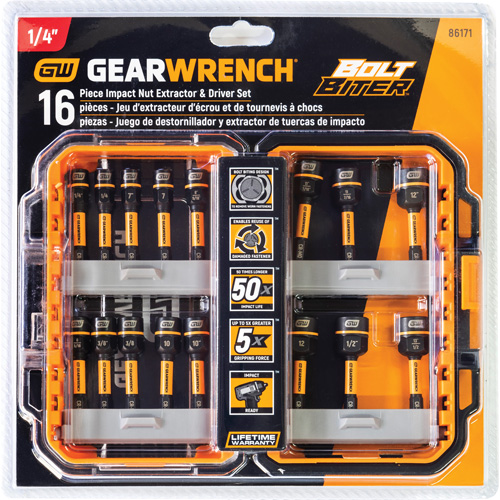 Bolt Biter Nut Extractor & Driver Set, 16 Pcs., Non Magnetic, Metric & Imperial Sécurité Médic