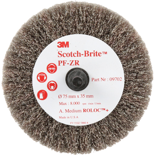 Disque de tronçonnage et de polissage Scotch-Brite Roloc, Oxyde d'aluminium, Grain Moyen, 3" x 1-3/8" x 1/4" Sécurité Médic