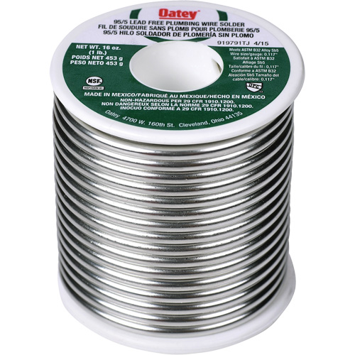 95/5 Plumbing Solder, Lead-Free, 95% Tin 5% Antimony, Solid Core, 0.3125" Dia. Sécurité Médic