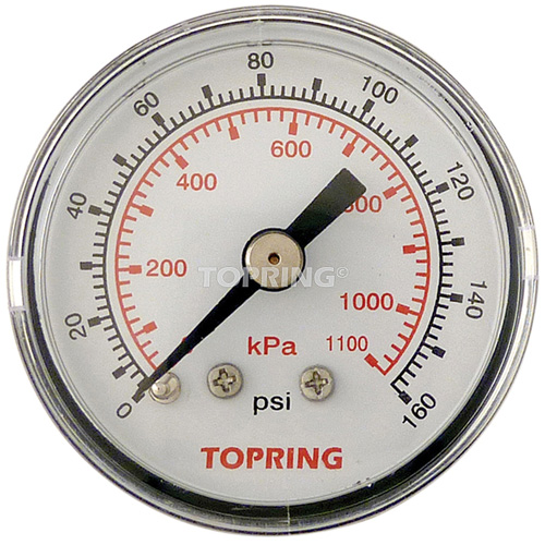 Pressure Gauge, 1-1/2" , 0 - 160 psi, Back Mount, Analogue Sécurité Médic