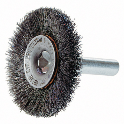 Brosses rotatives &agrave; fils cr&ecirc;p&eacute;s a/arbre 1/4", 3" dia., Fils 0,014", Arbre 1/4" Sécurité Médic