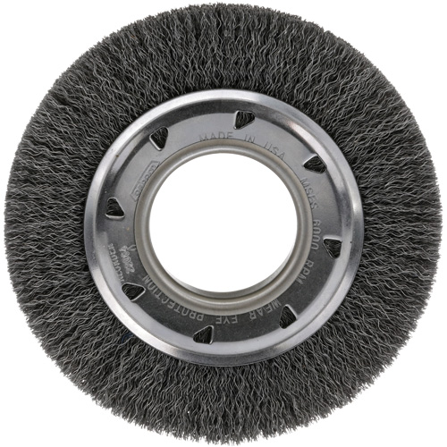 Crimped Wire Wheel Brush - Medium Face, 4-1/4" Dia., 0.012 Fill, 2" Arbor Sécurité Médic