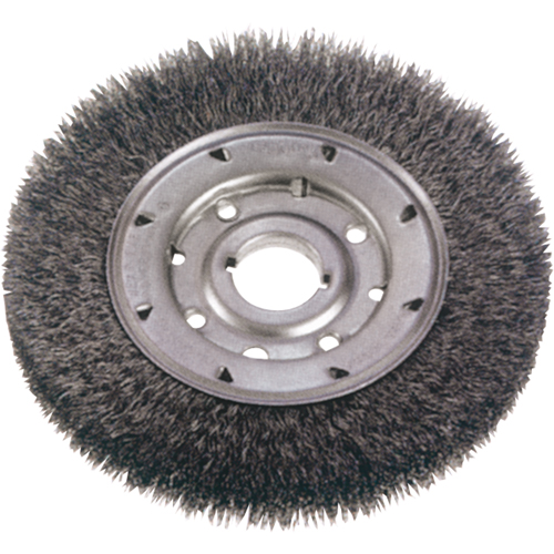 Crimped Wire Wheel Brushes - Narrow Face, 8" Dia., 0.014" Fill, 1-1/4" Arbor Sécurité Médic