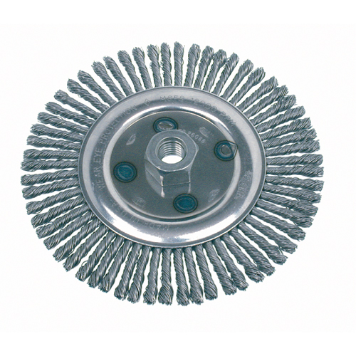 Brosse rotative &agrave; fils nou&eacute;s, pour passe de fond, Dia. 4-7/8", Fils 0,02", Arbre 5/8"-11, Acier Sécurité Médic
