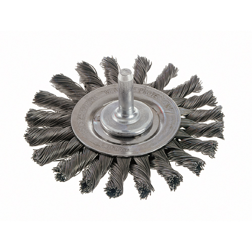 Knot Wire Wheel Brushes - Standard Twist Knot with 1/4" Shank, 3" Dia., 0.014" Fill, Steel Sécurité Médic
