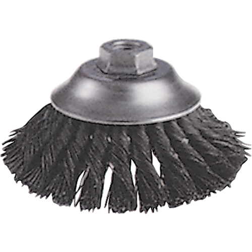Knot Wire Cup Brushes - Flared Cup Brush, 6" Dia., 0.02" Fill, 5/8"-11 Arbor, Steel Sécurité Médic