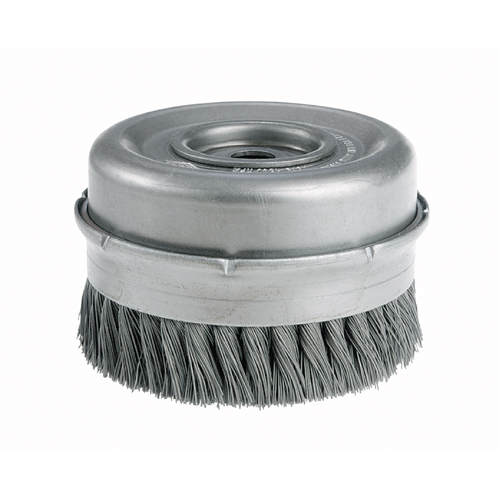 Knot Wire Cup Brushes with Bridle - Heavy-Duty, 4" Dia. x 5/8"-11 Arbor Sécurité Médic