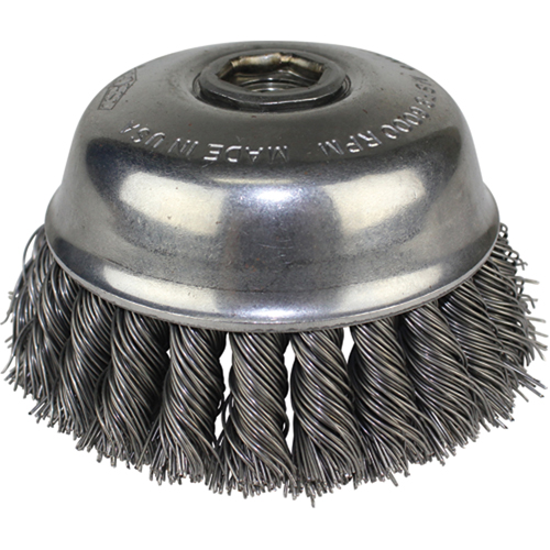 Brosses-boisseau &agrave; fils nou&eacute;s, 4" dia. x 5/8"-11 arbre Sécurité Médic