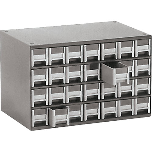 Casiers modulaires pour pi&egrave;ces, Acier, 28 tiroirs, 17" x 10-9/16" x 2-2/16", Gris Sécurité Médic