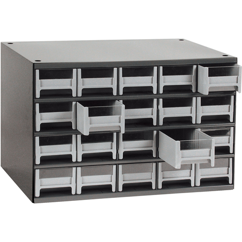 Casiers modulaires pour pi&egrave;ces, Acier, 20 tiroirs, 17" x 10-9/16" x 2-1/16", Gris Sécurité Médic