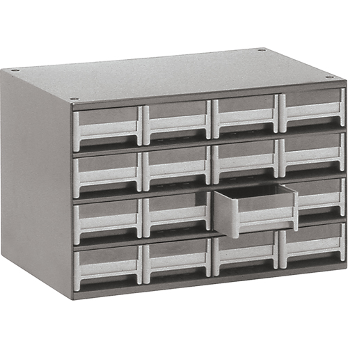 Casiers modulaires pour pi&egrave;ces, Acier, 16 tiroirs, 17" x 10-9/16" x 2-1/8", Gris Sécurité Médic