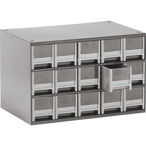 Modular Parts Cabinets, Steel, 15 Drawers, 17" x 10-9/16" x 3-1/16", Grey Sécurité Médic