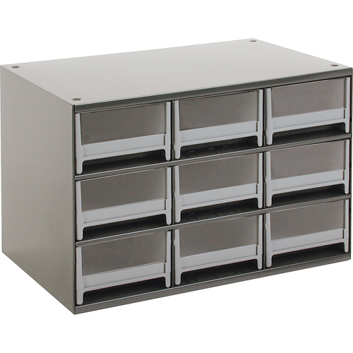 Modular Parts Cabinets, Steel, 9 Drawers, 17" x 10-9/16" x 3-1/16", Grey Sécurité Médic