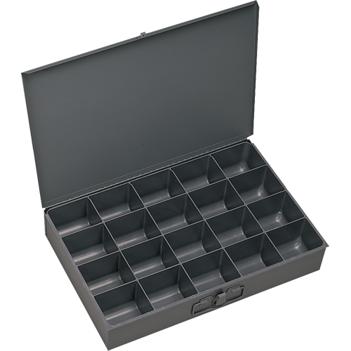 Compartment Scoop Boxes, Steel, 20 Slots, 18" W x 12" D x 3" H, Grey Sécurité Médic