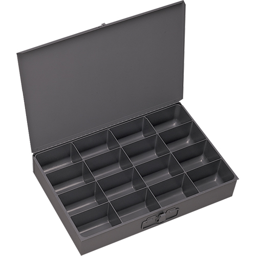 Compartment Scoop Boxes, Steel, 16 Slots, 13-3/8" W x 9-1/4" D x 2" H, Grey Sécurité Médic