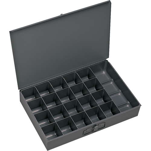 Compartment Scoop Boxes, Steel, 21 Slots, 13-3/8" W x 9-1/4" D x 2" H, Grey Sécurité Médic
