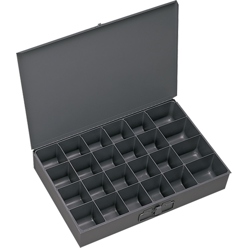Compartment Scoop Boxes, Steel, 24 Slots, 13-3/8" W x 9-1/4" D x 2" H, Grey Sécurité Médic