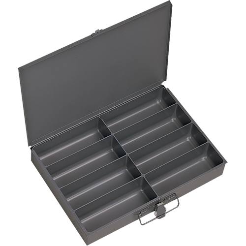 Boîtes &agrave; fond courb&eacute;, Acier, 8 compartiments, 13-3/8" la x 9-1/4" p, 2" h, Gris Sécurité Médic
