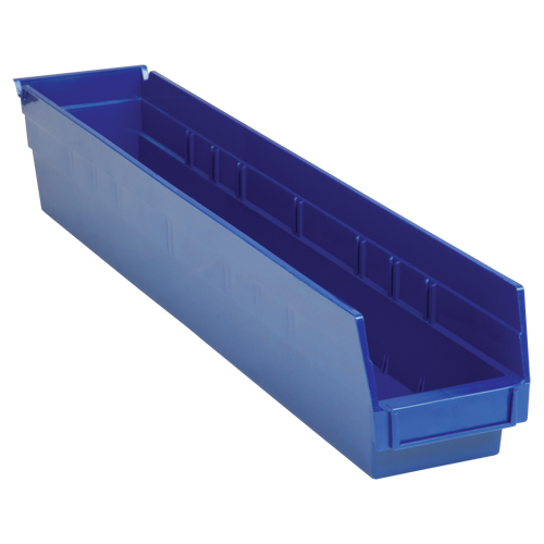 Shelf Bins, 4-1/8" W x 4" H x 23-5/8" D, Blue, 50 lbs. Capacity Sécurité Médic