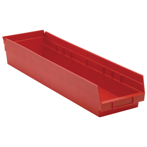 Shelf Bins, 6-5/8" W x 4" H x 23-5/8" D, Red, 50 lbs. Capacity Sécurité Médic