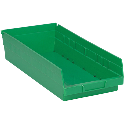 Shelf Bins, 8-1/8" W x 4" H x 17-7/8" D, Green, 40 lbs. Capacity Sécurité Médic