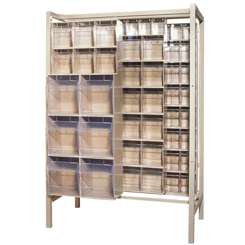 Syst&egrave;me de stockage &agrave; glissi&egrave;re &agrave; bacs basculants autonome, 51-1/4" la x 26" p x 77" h, 101 tiroirs Sécurité Médic
