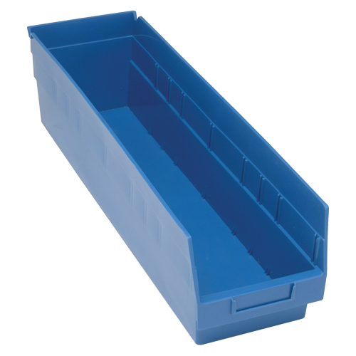 Bacs en plastique pour &eacute;tag&egrave;res Store More, 6-5/8" la x 6" H x 23-5/8" p, Bleu, Capacit&eacute; 90 lb Sécurité Médic