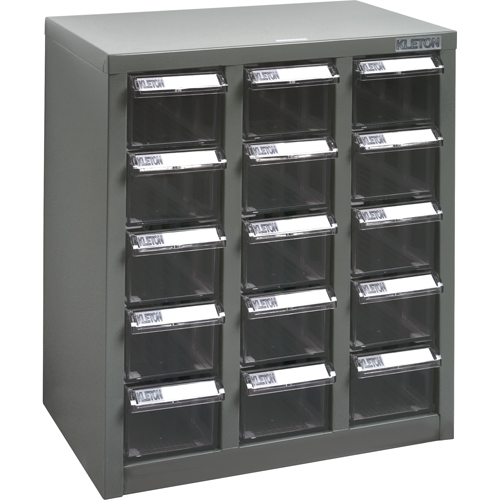KPC-500 Parts Cabinet, Steel, 15 Drawers, 14" x 8-2/3" x 16-1/3", Grey Sécurité Médic